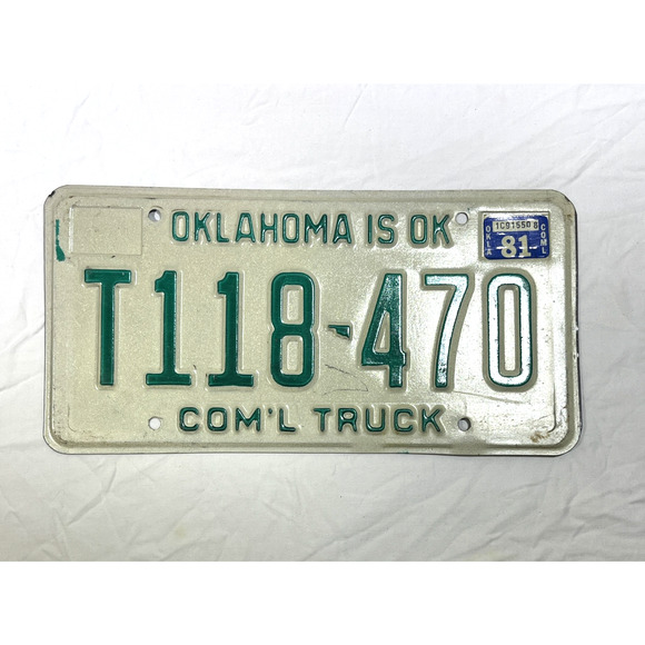 Unbranded Other - Vintage Oklahoma is OK Commercial Truck License Plate 1981 T118 470 Man Cave Art